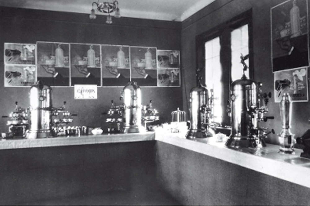 Milan Coat of Arms and the logo for Bezzera being stick on a bezzera professional coffee machine